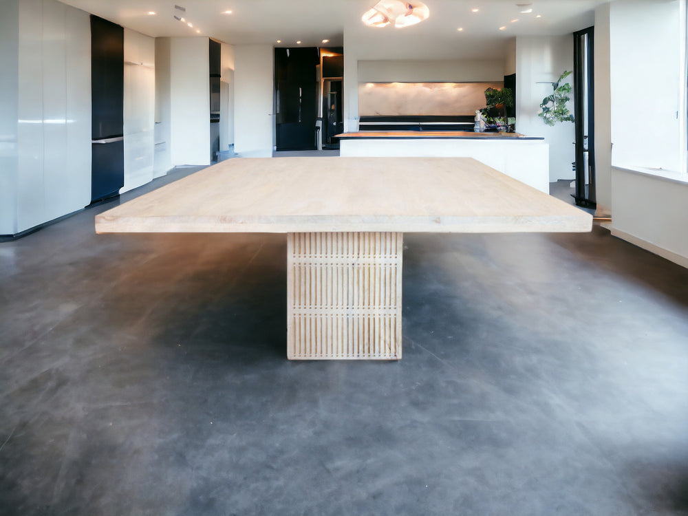 Homeroots 60" Ivory Square Solid Wood Pedestal Base Dining Table   488695