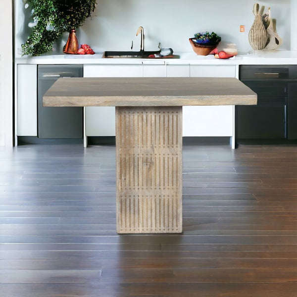 Homeroots 42" Natural Square Solid Wood Pedestal Base Dining Table   488696