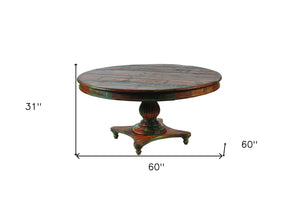 Homeroots 60" Brown Rounded Solid Wood Pedestal Base Dining Table   488697
