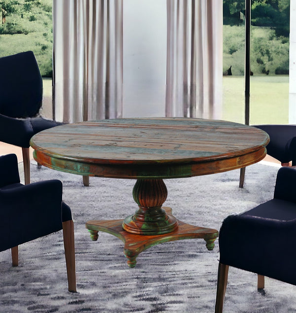 Homeroots 60" Brown Rounded Solid Wood Pedestal Base Dining Table   488697