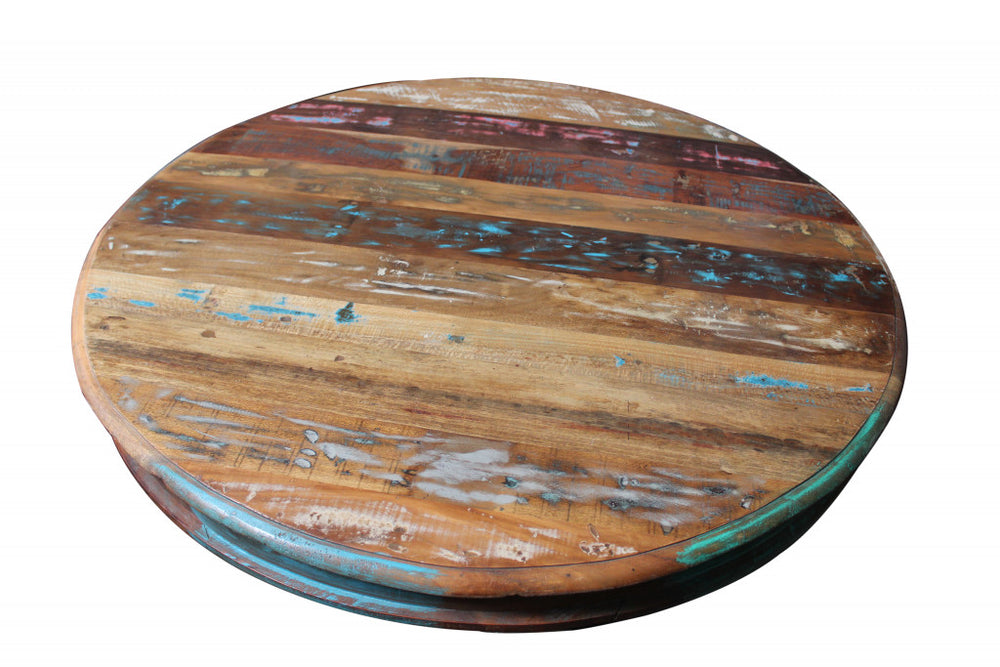 Homeroots 42" Brown Rounded Rustic Reclaimed Solid Wood Dining Table   488698