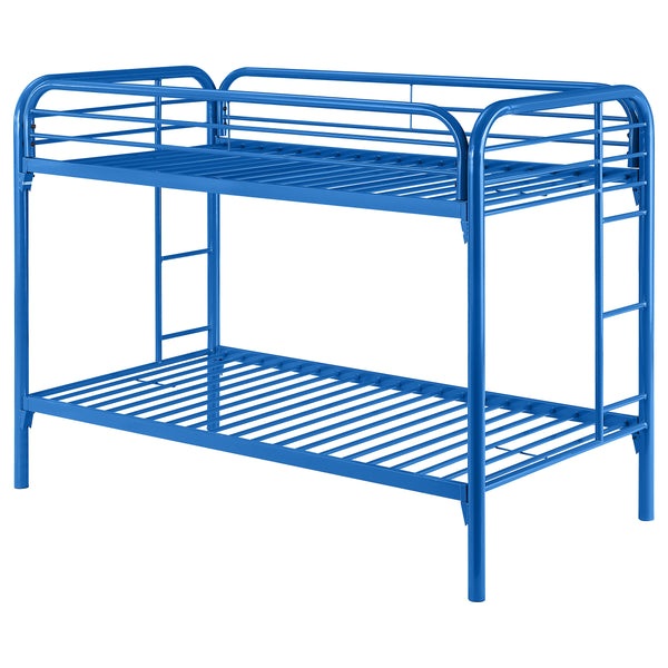 English Elm Celeste Blue Twin Over Twin Bunk Bed - Modern Metal Design With Rung Ladder For Kids' Rooms B062P340728