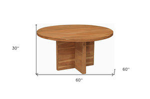 Homeroots 60" Natural Rounded Solid Wood Pedestal Base Dining Table   488702