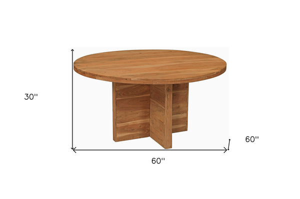 Homeroots 60" Natural Rounded Solid Wood Pedestal Base Dining Table   488702