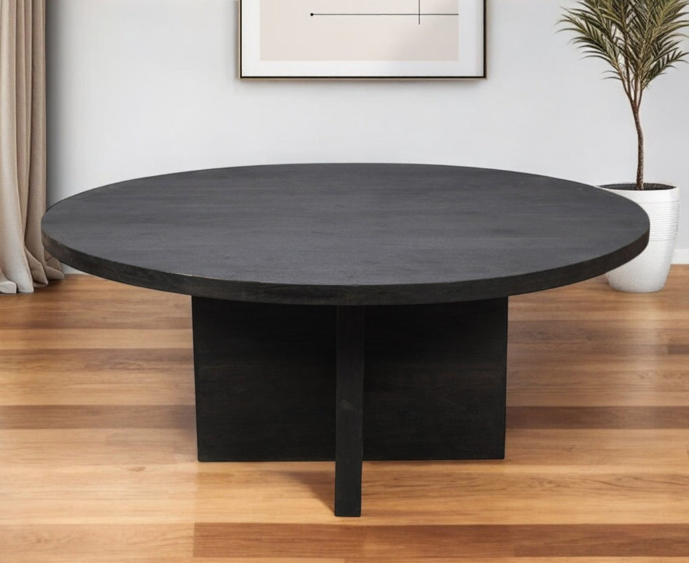 HomeRoots 60" Gray Round Solid Wood Pedestal Dining Table – Modern-Rustic Design for Stylish Entertaining & Meals 488706