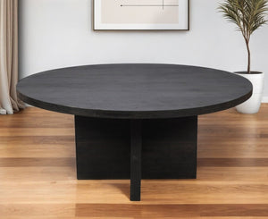 HomeRoots 60" Gray Round Solid Wood Pedestal Dining Table – Modern-Rustic Design for Stylish Entertaining & Meals 488706
