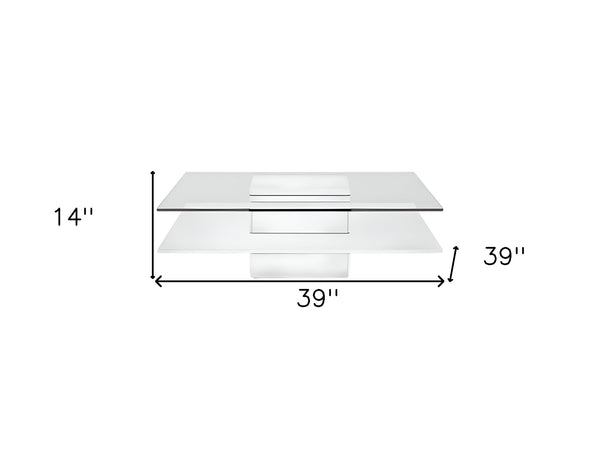 Homeroots 39" White And Clear Glass Square Coffee Table With Shelf   488708
