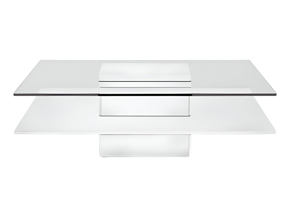 Homeroots 39" White And Clear Glass Square Coffee Table With Shelf   488708