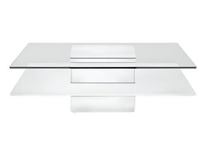 Homeroots 39" White And Clear Glass Square Coffee Table With Shelf   488708