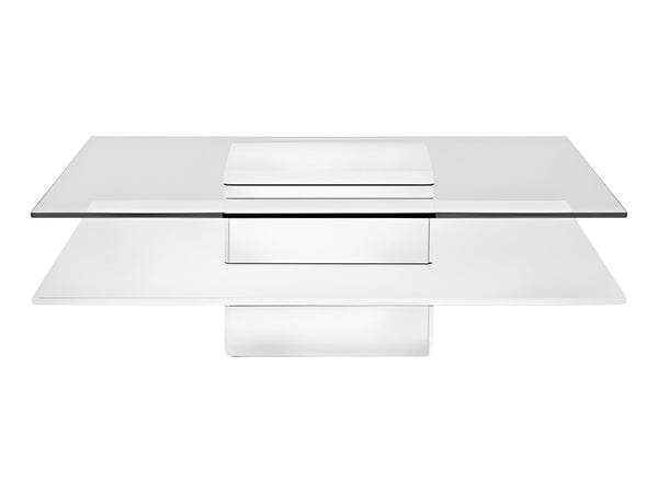 Homeroots 39" White And Clear Glass Square Coffee Table With Shelf   488708