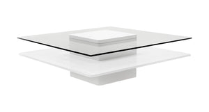 Homeroots 39" White And Clear Glass Square Coffee Table With Shelf   488708