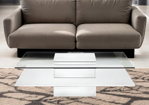 Homeroots 39" White And Clear Glass Square Coffee Table With Shelf   488708