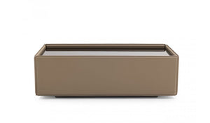 Homeroots 44" Beige And Black Faux Leather And Glass Rectangular Coffee Table   488709