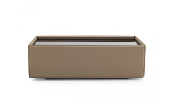 Homeroots 44" Beige And Black Faux Leather And Glass Rectangular Coffee Table   488709