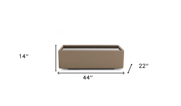 Homeroots 44" Beige And Black Faux Leather And Glass Rectangular Coffee Table   488709