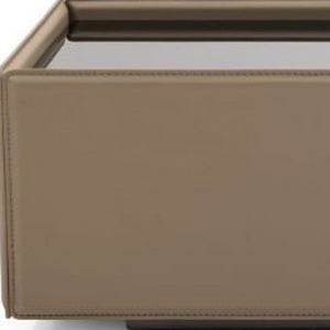 Homeroots 44" Beige And Black Faux Leather And Glass Rectangular Coffee Table   488709