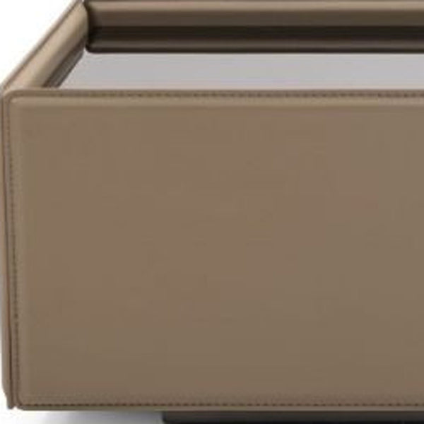 Homeroots 44" Beige And Black Faux Leather And Glass Rectangular Coffee Table   488709