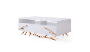Homeroots 51" Rosegold And White Rectangular Coffee Table With Two Drawers And Two Shelves   488710
