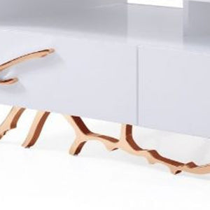 Homeroots 51" Rosegold And White Rectangular Coffee Table With Two Drawers And Two Shelves   488710