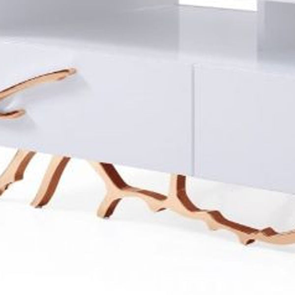 Homeroots 51" Rosegold And White Rectangular Coffee Table With Two Drawers And Two Shelves   488710