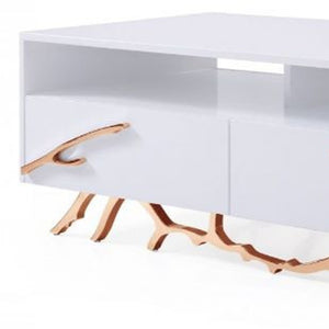Homeroots 51" Rosegold And White Rectangular Coffee Table With Two Drawers And Two Shelves   488710