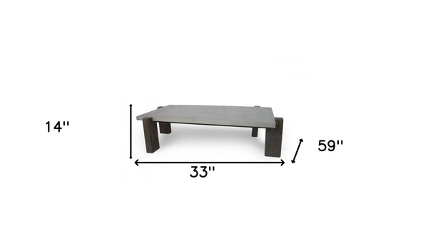 Homeroots 33" Walnut And Dark Grey Concrete Rectangular Coffee Table   488711