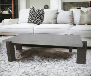 Homeroots 33" Walnut And Dark Grey Concrete Rectangular Coffee Table   488711