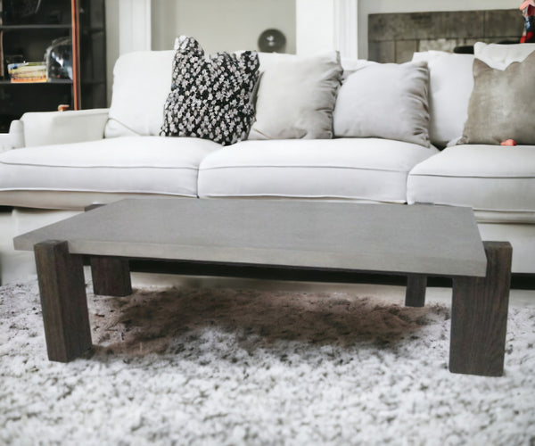 Homeroots 33" Walnut And Dark Grey Concrete Rectangular Coffee Table   488711