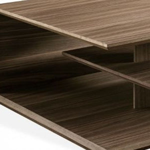 Homeroots 32" Walnut Solid Manufactured Wood Square Coffee Table With Two Shelves   488712