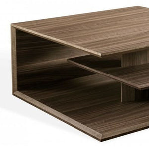 Homeroots 32" Walnut Solid Manufactured Wood Square Coffee Table With Two Shelves   488712