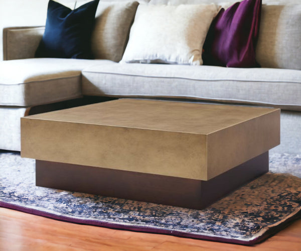 Homeroots 39" Bronze And Brown Copper And Steel Square Coffee Table   488713