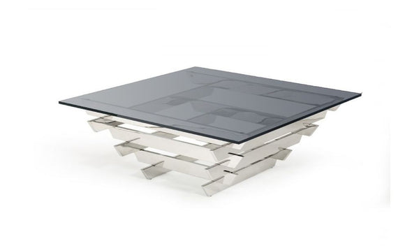 Homeroots 39" Silver And Smoked Glass Square Coffee Table   488714