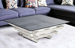 Homeroots 39" Silver And Smoked Glass Square Coffee Table   488714