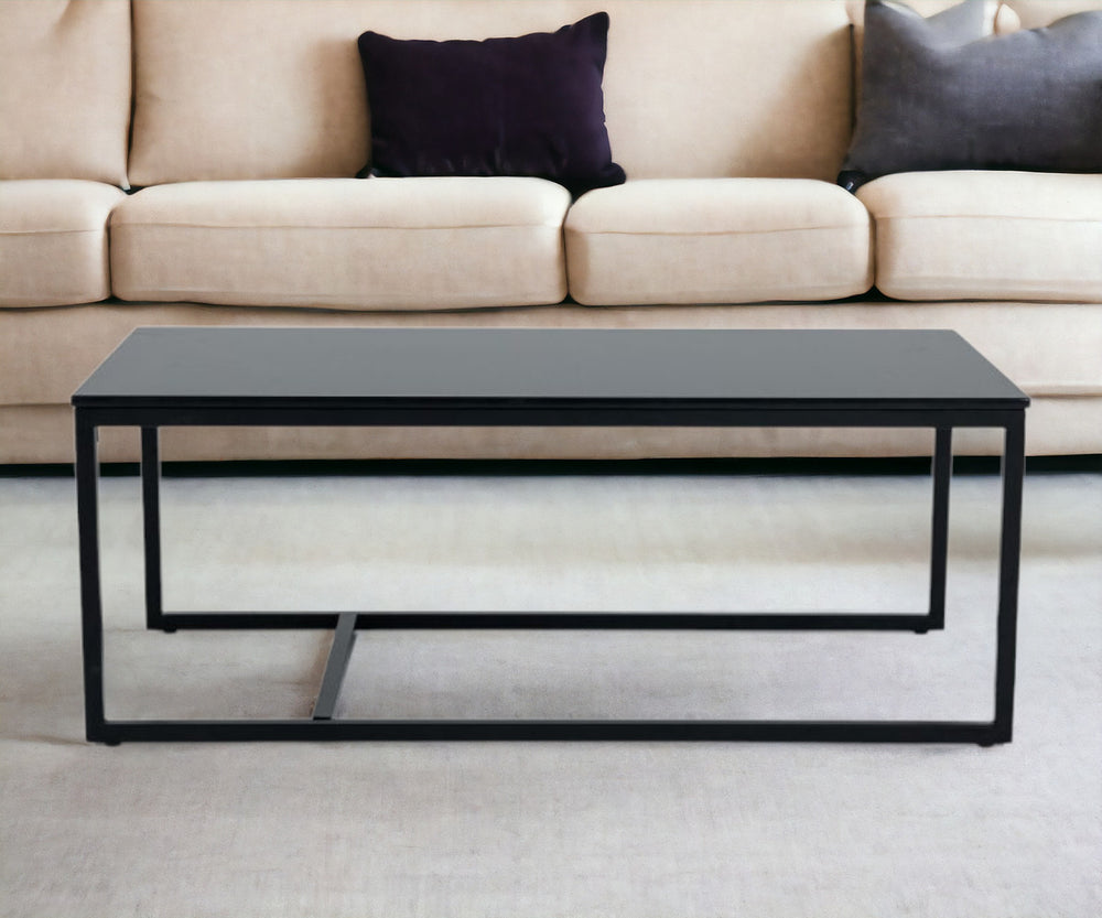 Homeroots 47" Black And Black Marble Stone Rectangular Coffee Table   488715
