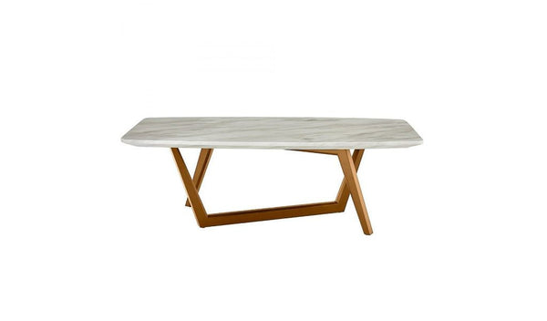 Homeroots 51" Walnut And White Ceramic Tile Rectangular Coffee Table   488717