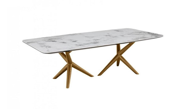 Homeroots 51" Walnut And White Ceramic Tile Rectangular Coffee Table   488718