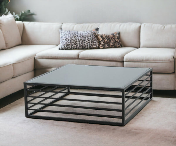 Homeroots 43" Black And Smoked Glass Square Coffee Table   488719