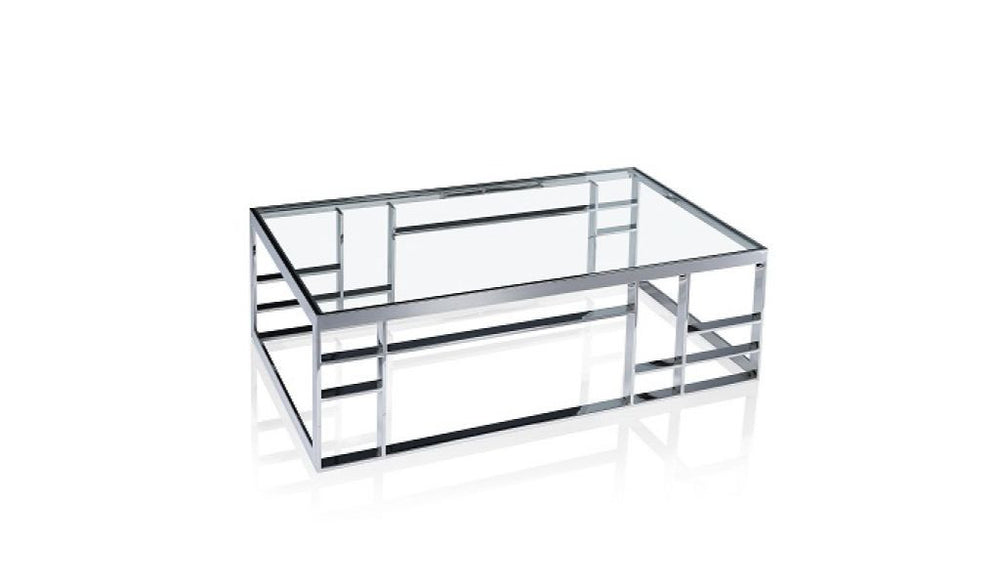 Homeroots 47" Silver And Clear Glass Rectangular Coffee Table   488721