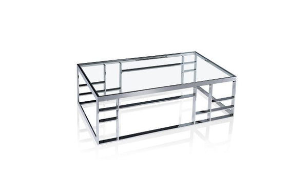 Homeroots 47" Silver And Clear Glass Rectangular Coffee Table   488721