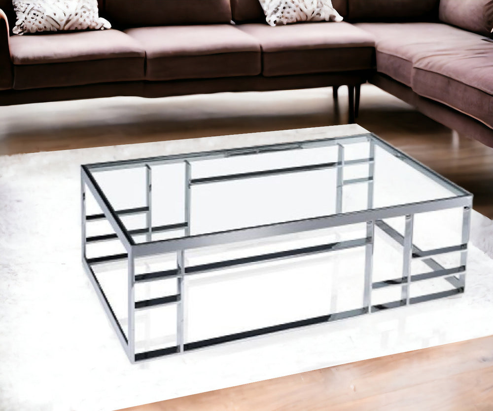 Homeroots 47" Silver And Clear Glass Rectangular Coffee Table   488721