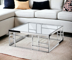 Homeroots 40" Silver And Clear Glass Square Coffee Table   488722