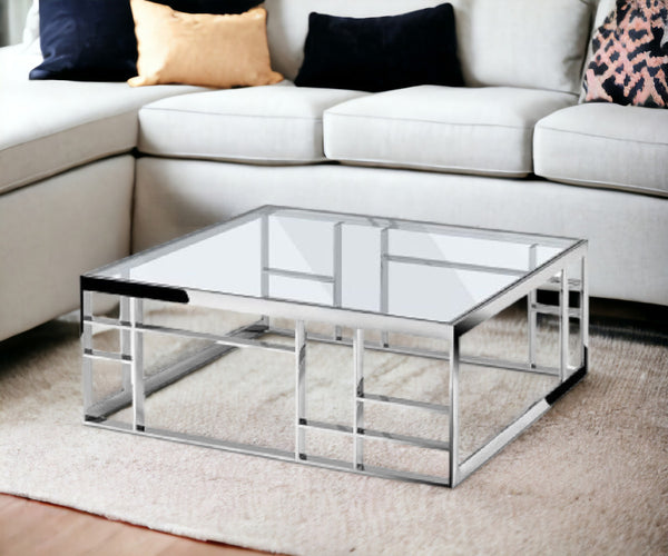 Homeroots 40" Silver And Clear Glass Square Coffee Table   488722
