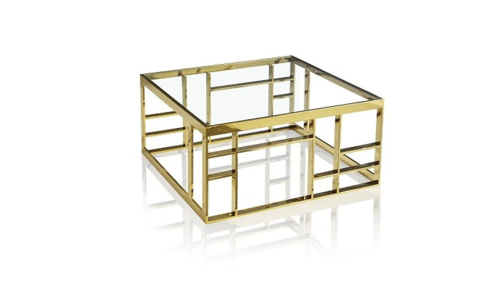 Homeroots 40" Gold And Clear Glass Square Coffee Table   488723