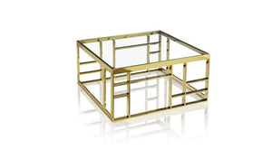 Homeroots 40" Gold And Clear Glass Square Coffee Table   488723