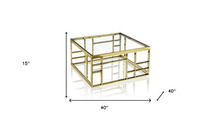 Homeroots 40" Gold And Clear Glass Square Coffee Table   488723