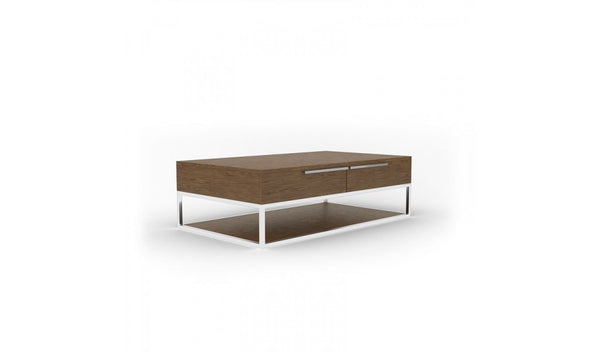 Homeroots 47" Silver And Walnut Rectangular Coffee Table With Two Drawers And Shelf   488724