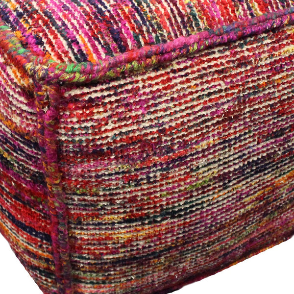 Homeroots 18" Pink Wool Cube Pouf Ottoman   488726