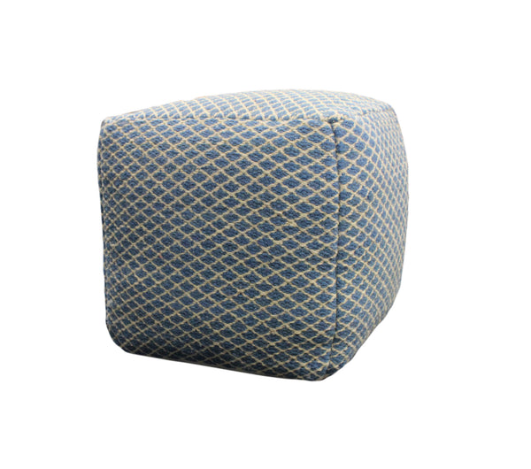 Homeroots 18" Blue And Beige Wool Cube Trellis Pouf Ottoman   488727