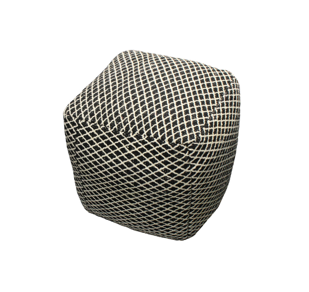 Homeroots 18" Black And Ivory Wool Cube Geometric Pouf Ottoman   488728