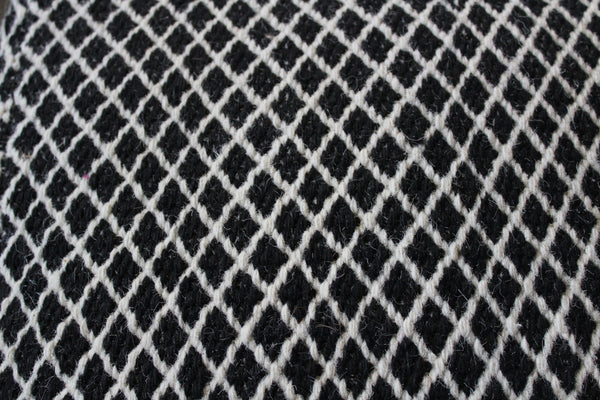 Homeroots 18" Black And Ivory Wool Cube Geometric Pouf Ottoman   488728